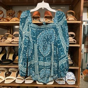 NEW Teal & White Paisley Top